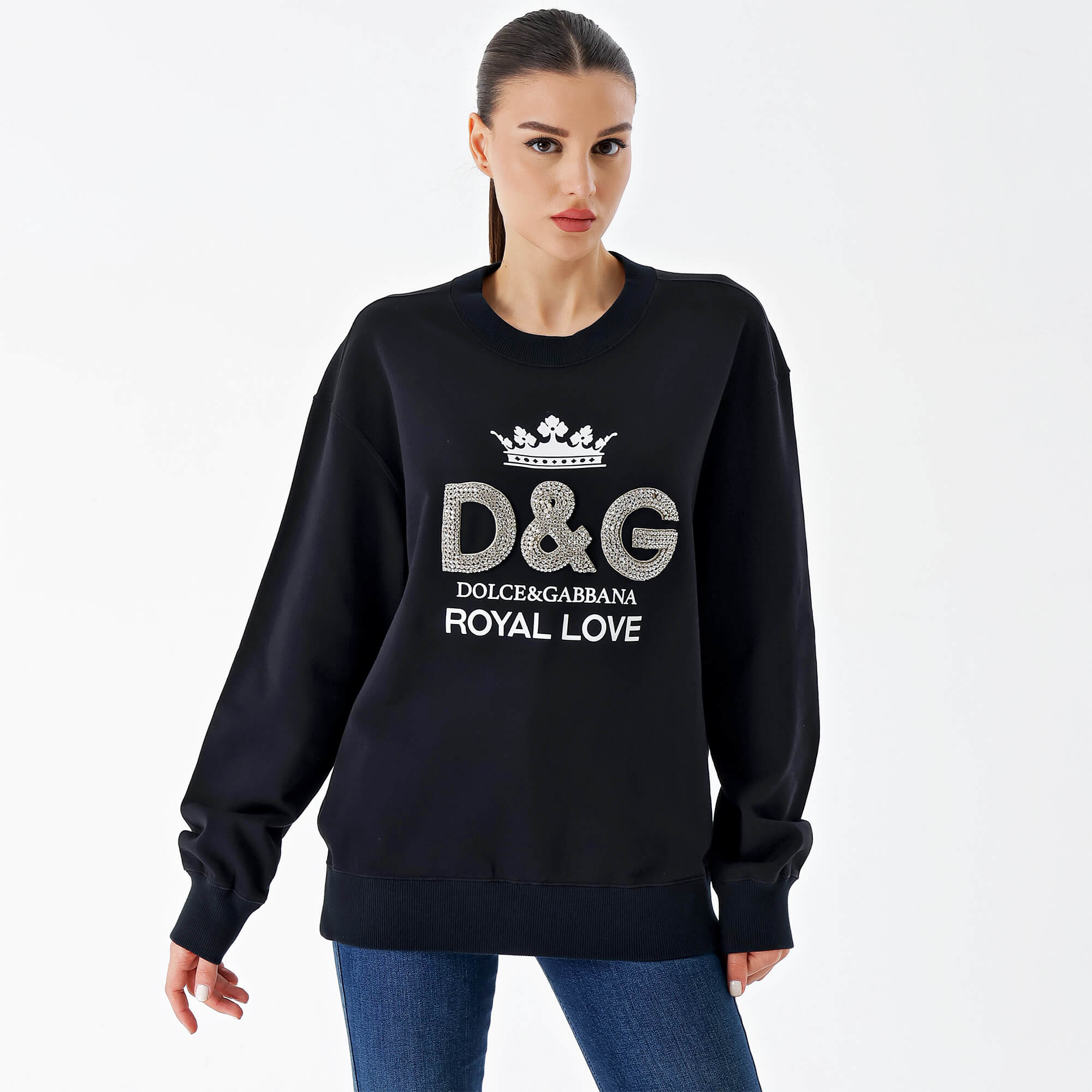Dolce&Gabbana Black Crystal Logo Sweatshirt